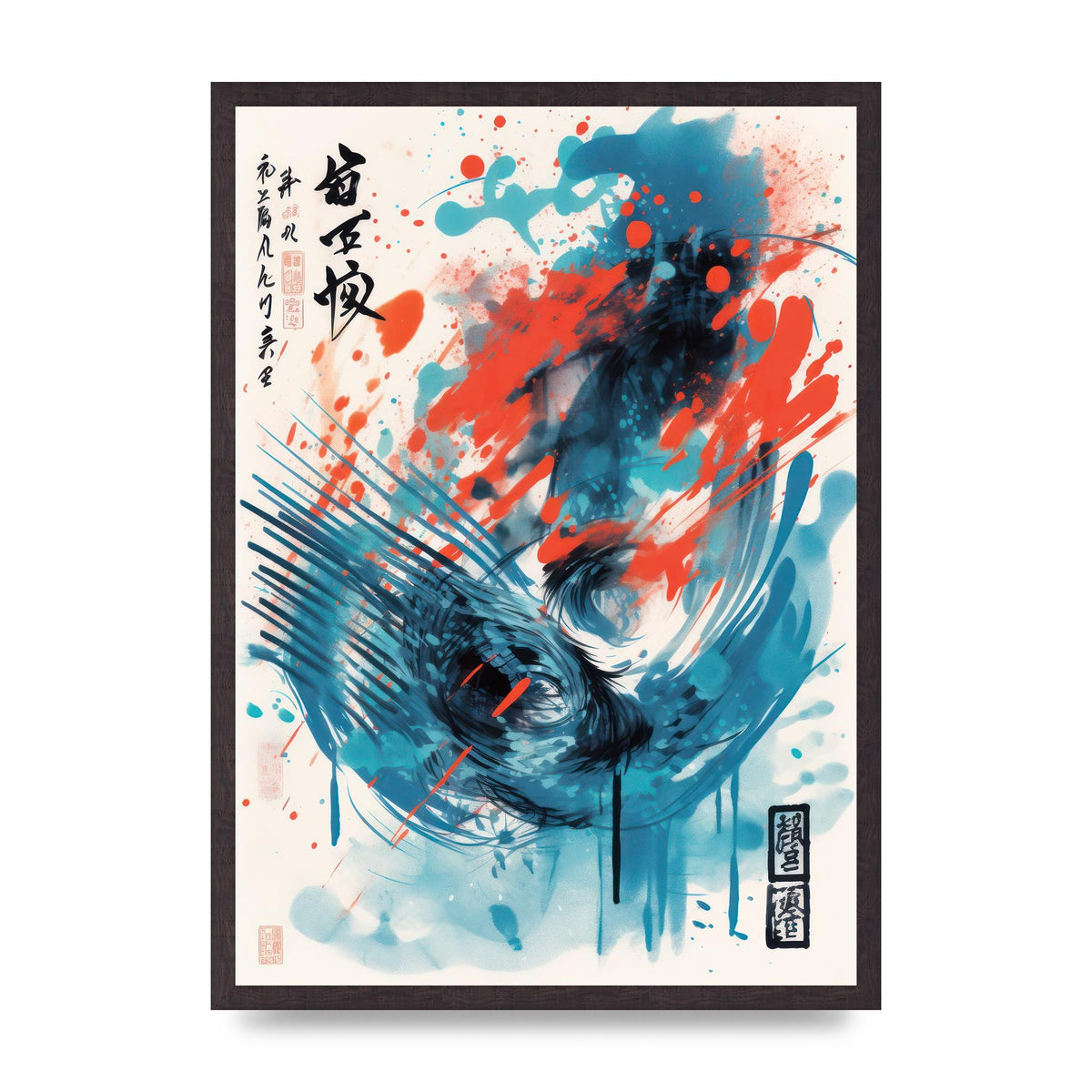 Intricate Japanese Brushstrokes Risograph