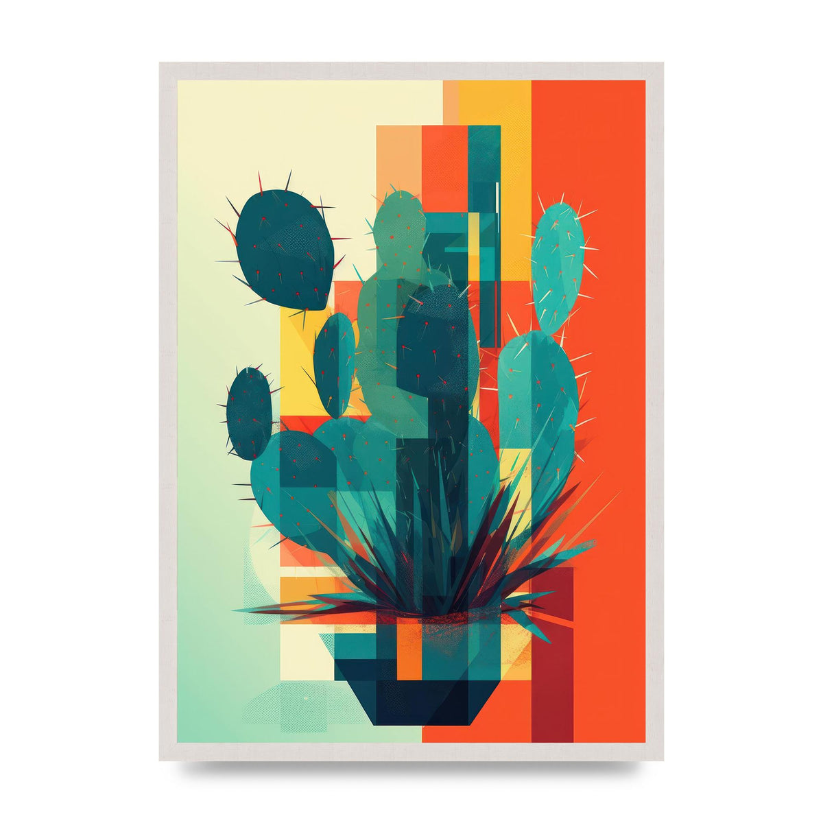 Cactus in Mondrian-Style Risograph