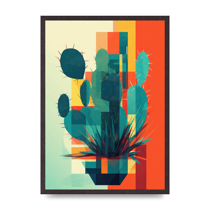 Cactus in Mondrian-Style Risograph
