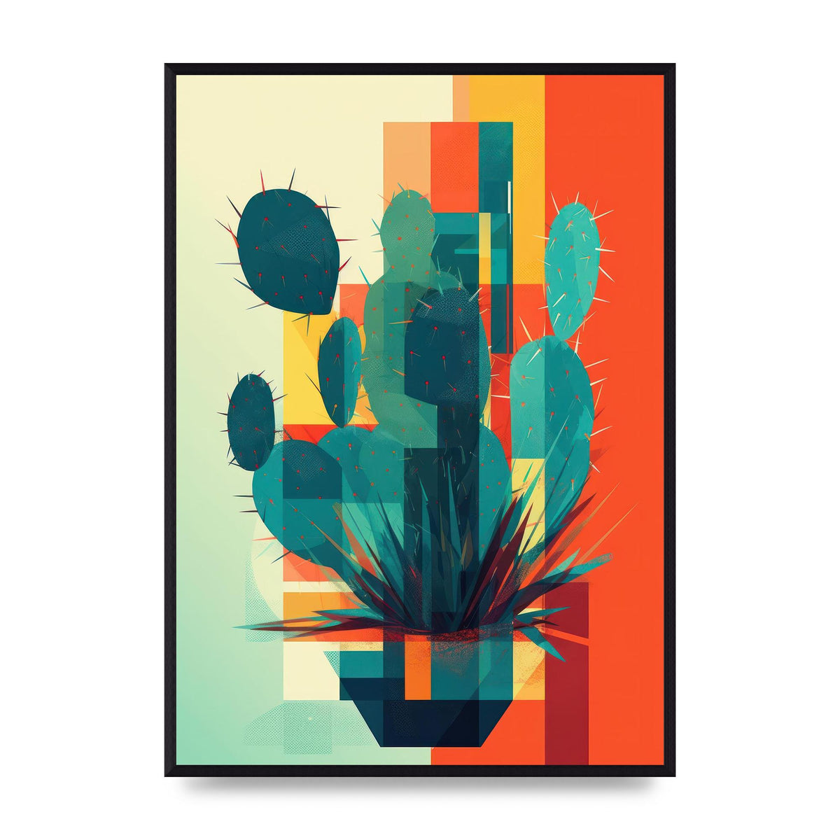 Cactus in Mondrian-Style Risograph