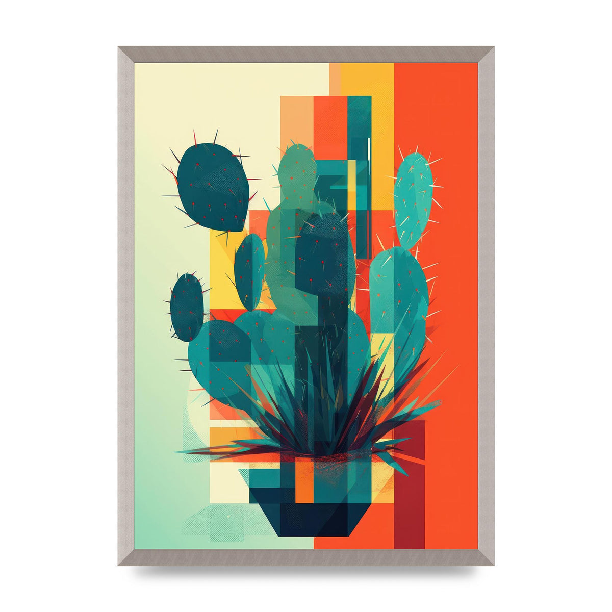Cactus in Mondrian-Style Risograph