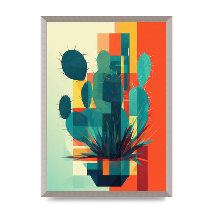 Cactus in Mondrian-Style Risograph