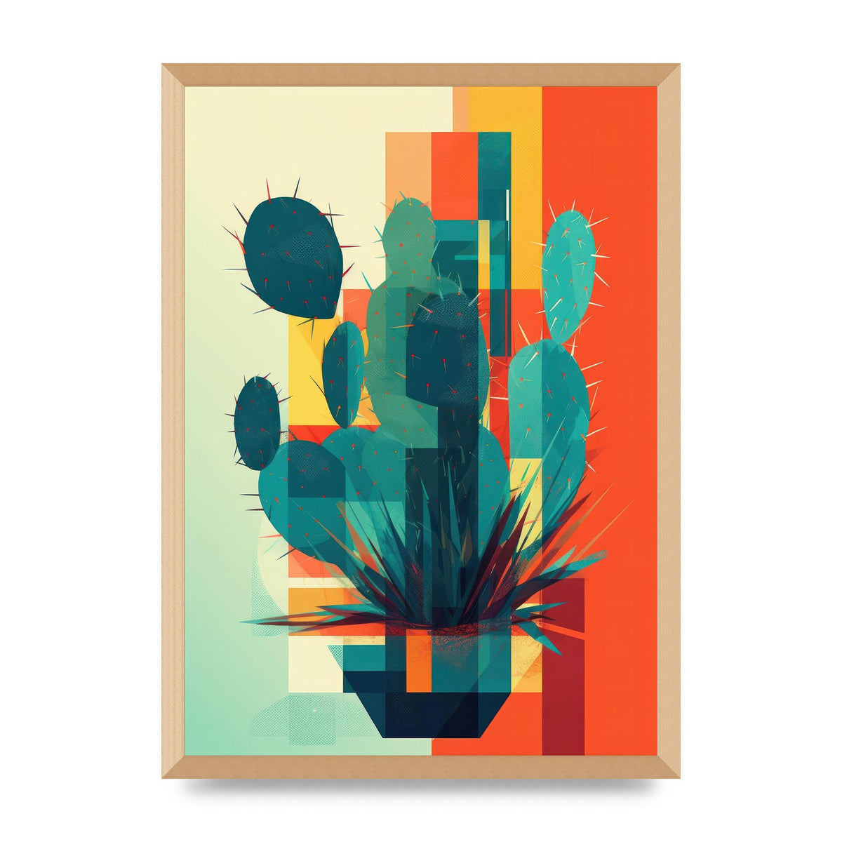 Cactus in Mondrian-Style Risograph