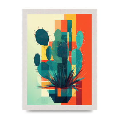 Cactus in Mondrian-Style Risograph