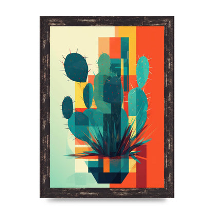 Cactus in Mondrian-Style Risograph