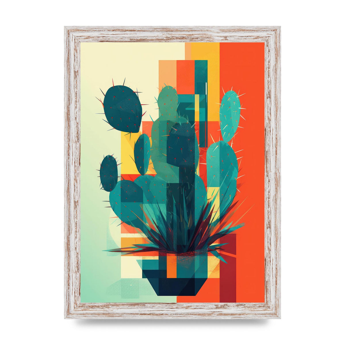 Cactus in Mondrian-Style Risograph