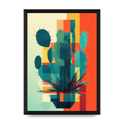 Cactus in Mondrian-Style Risograph