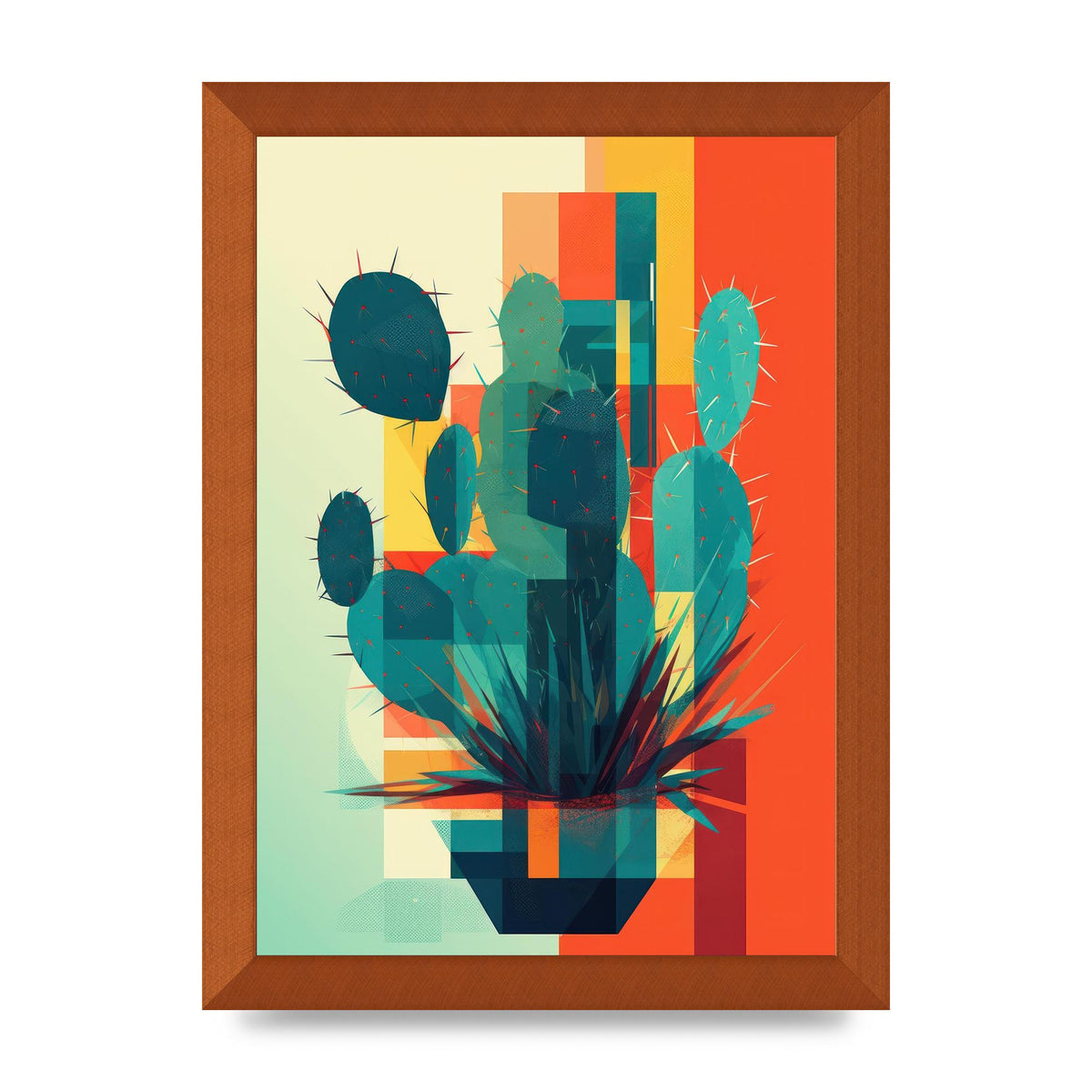 Cactus in Mondrian-Style Risograph
