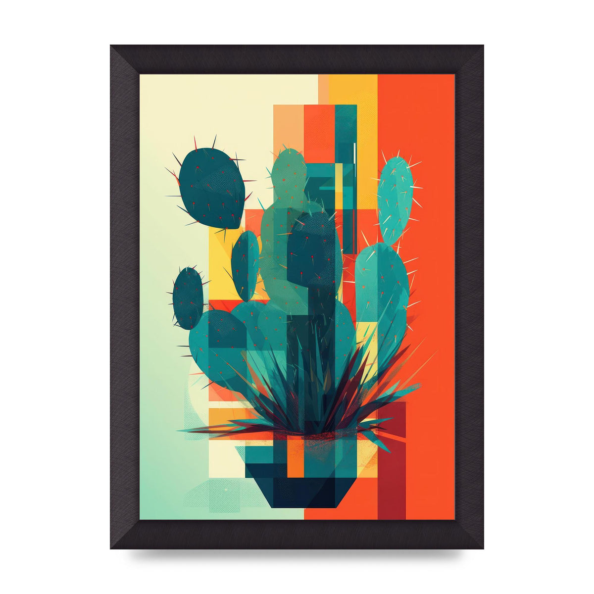 Cactus in Mondrian-Style Risograph