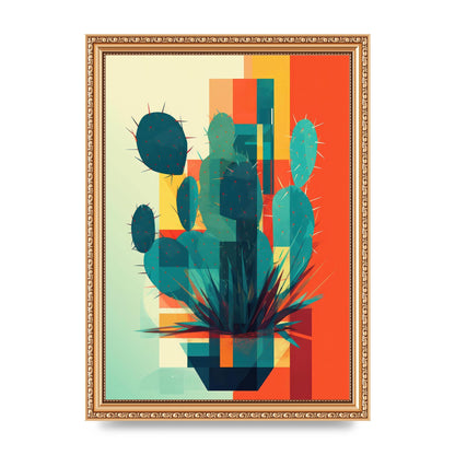 Cactus in Mondrian-Style Risograph