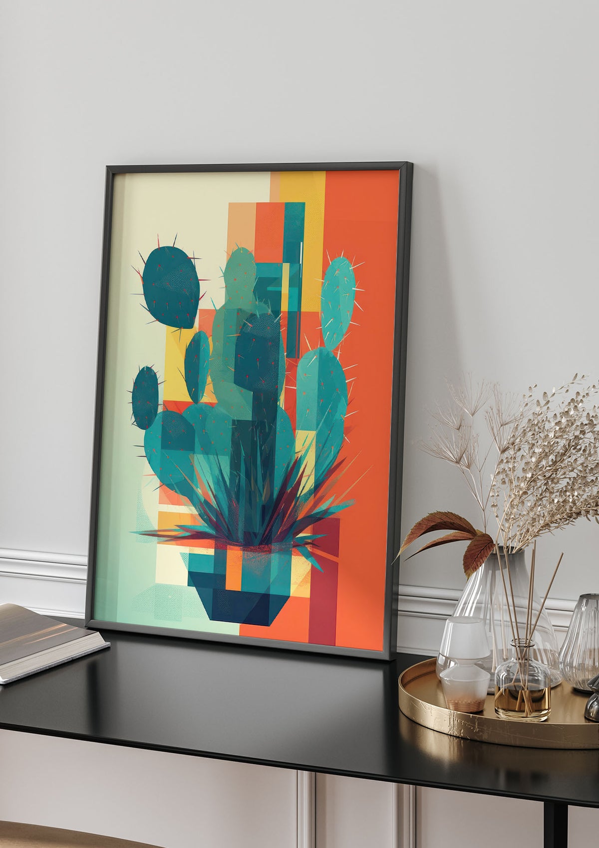 Cactus in Mondrian-Style Risograph