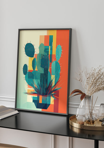 Cactus in Mondrian-Style Risograph