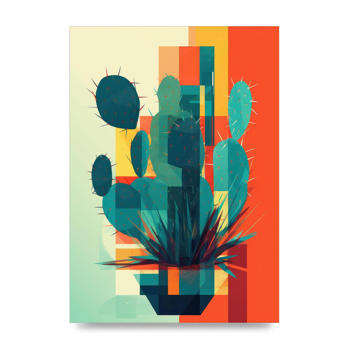 Cactus in Mondrian-Style Risograph