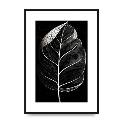 Rubber Plant Leaf in Black and White