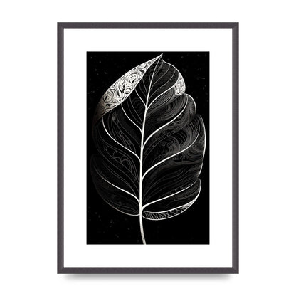 Rubber Plant Leaf in Black and White