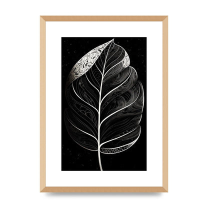 Rubber Plant Leaf in Black and White