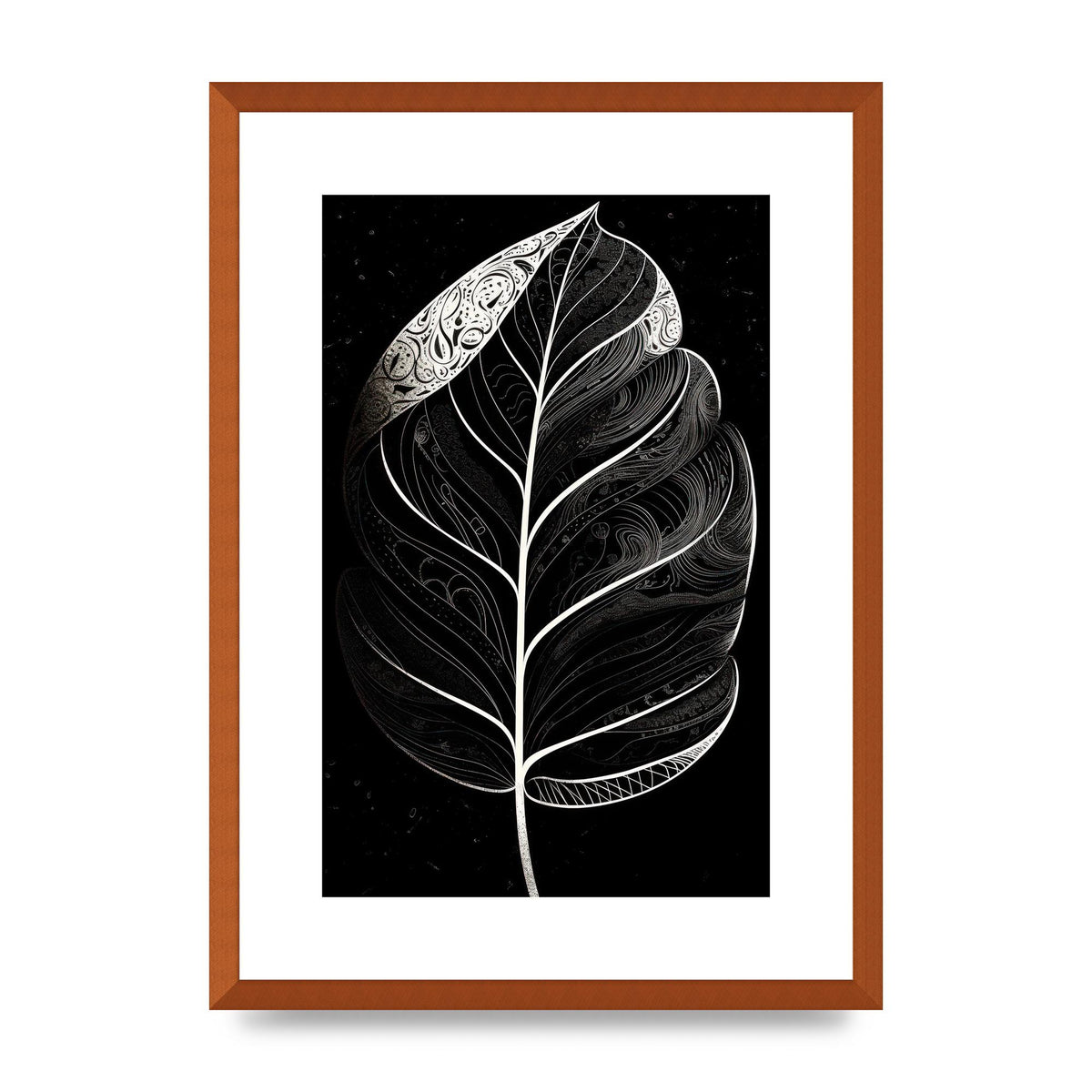 Rubber Plant Leaf in Black and White