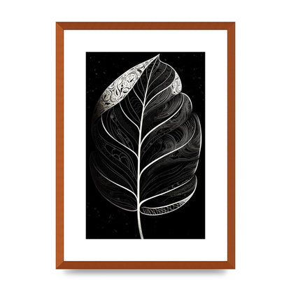 Rubber Plant Leaf in Black and White