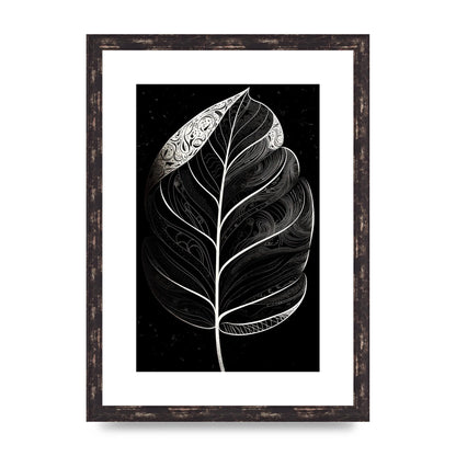 Rubber Plant Leaf in Black and White