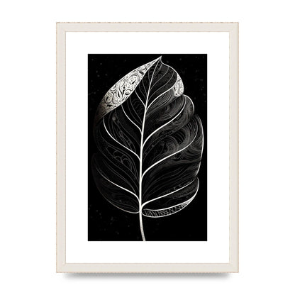 Rubber Plant Leaf in Black and White