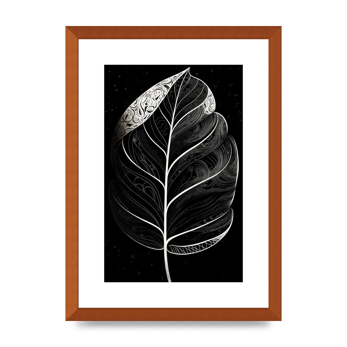 Rubber Plant Leaf in Black and White