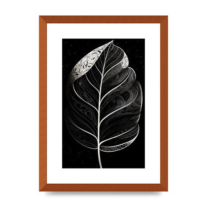 Rubber Plant Leaf in Black and White