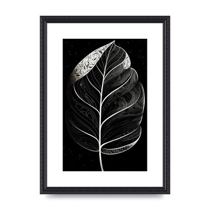 Rubber Plant Leaf in Black and White