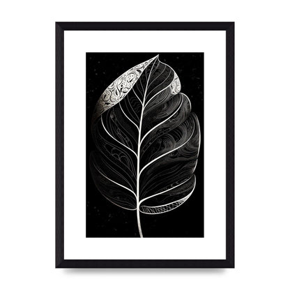 Rubber Plant Leaf in Black and White
