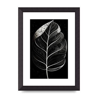 Rubber Plant Leaf in Black and White