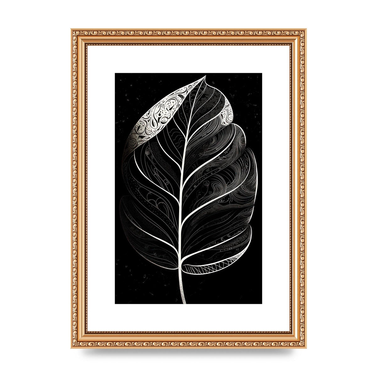 Rubber Plant Leaf in Black and White