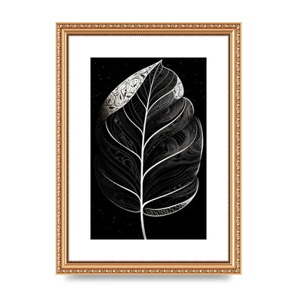 Rubber Plant Leaf in Black and White