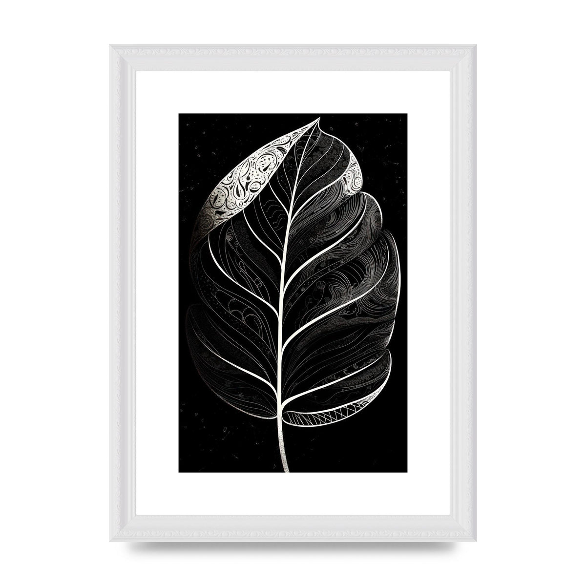 Rubber Plant Leaf in Black and White