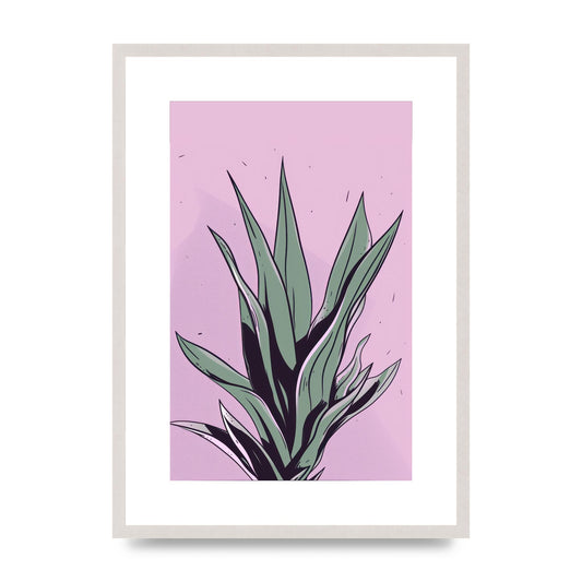 Aloe Vera in Flat 2D Risograph Style, print in an A2 white saw cut grain frame