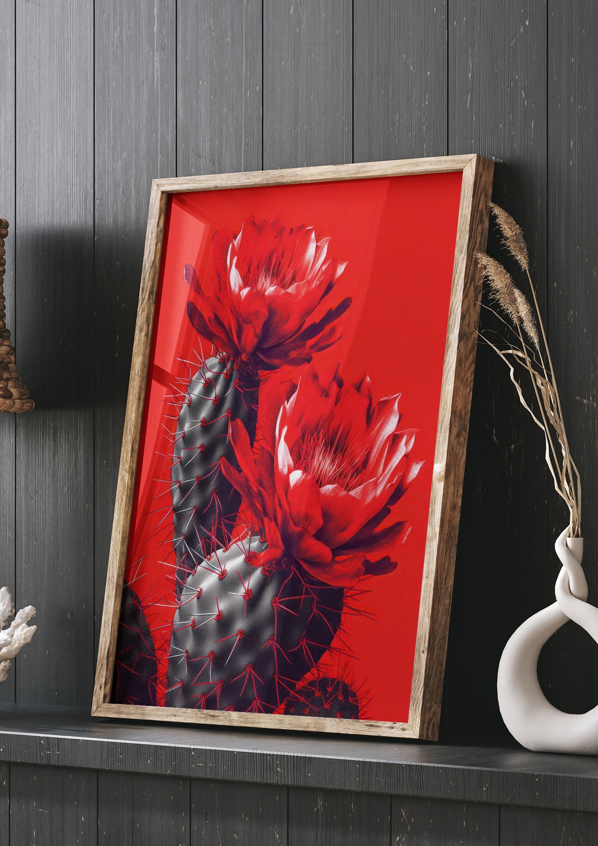 Minimalistic Cactus on Bold Red