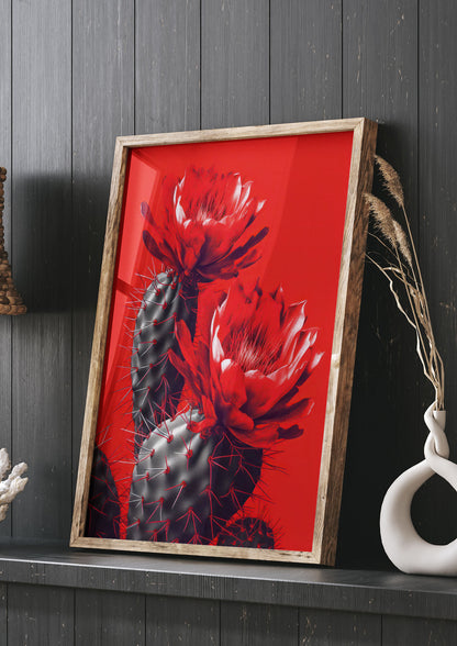 Minimalistic Cactus on Bold Red