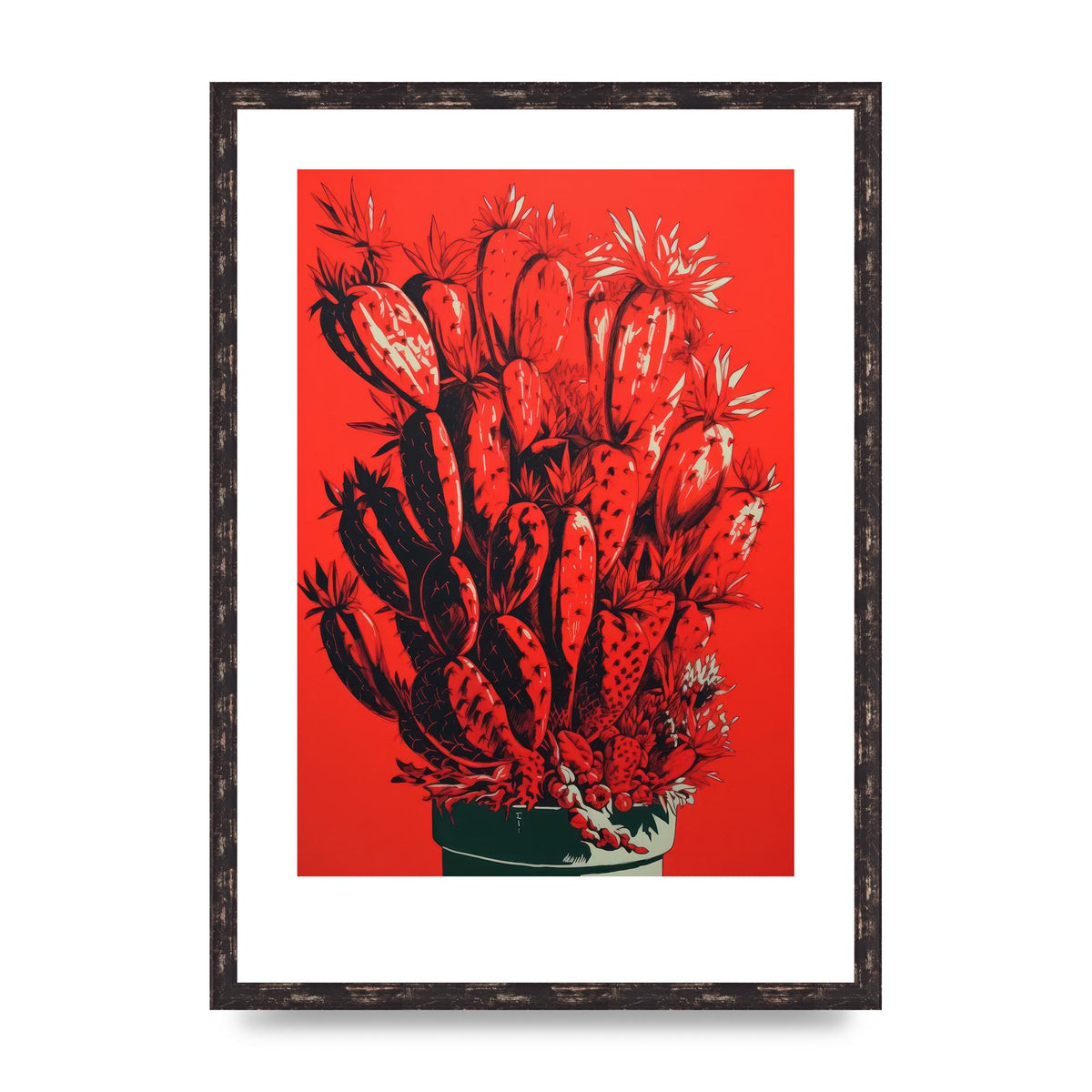Cactus Silhouette on Red Risograph