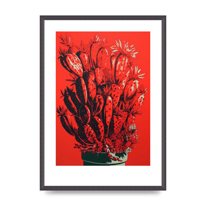 Cactus Silhouette on Red Risograph