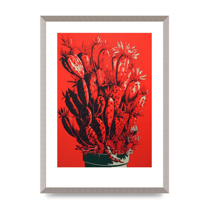 Cactus Silhouette on Red Risograph