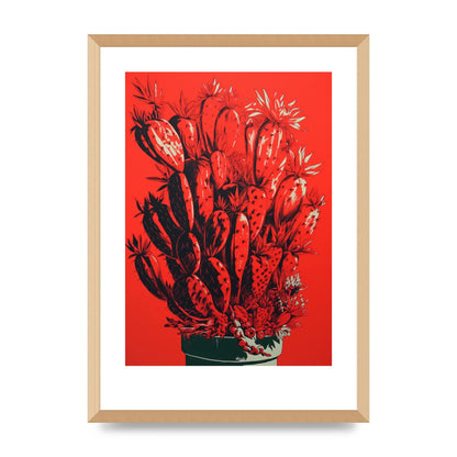 Cactus Silhouette on Red Risograph