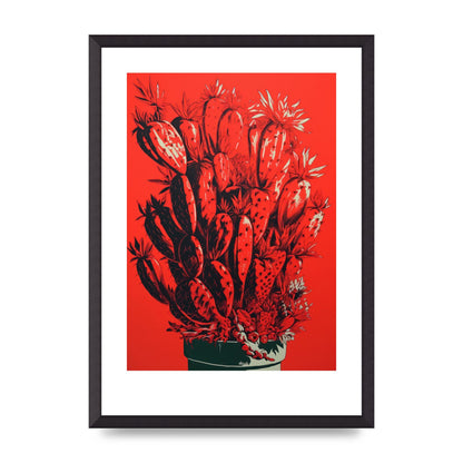 Cactus Silhouette on Red Risograph