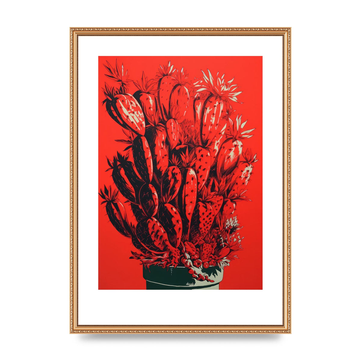 Cactus Silhouette on Red Risograph