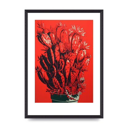 Cactus Silhouette on Red Risograph