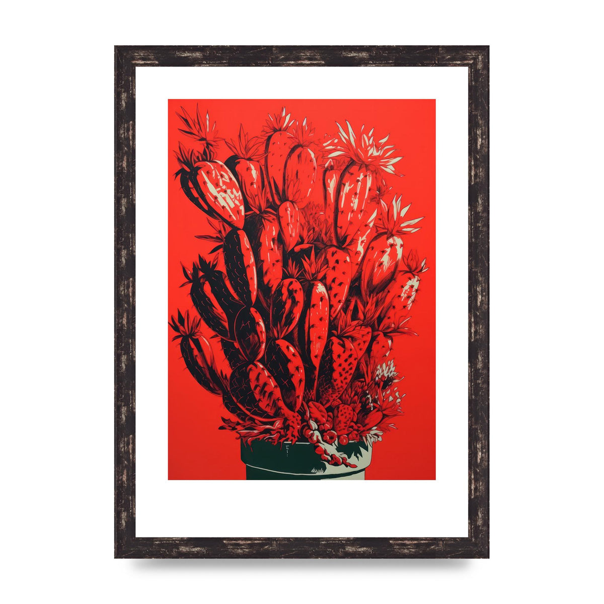 Cactus Silhouette on Red Risograph