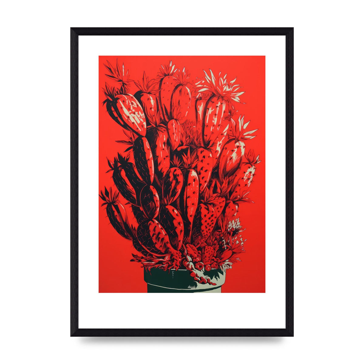 Cactus Silhouette on Red Risograph