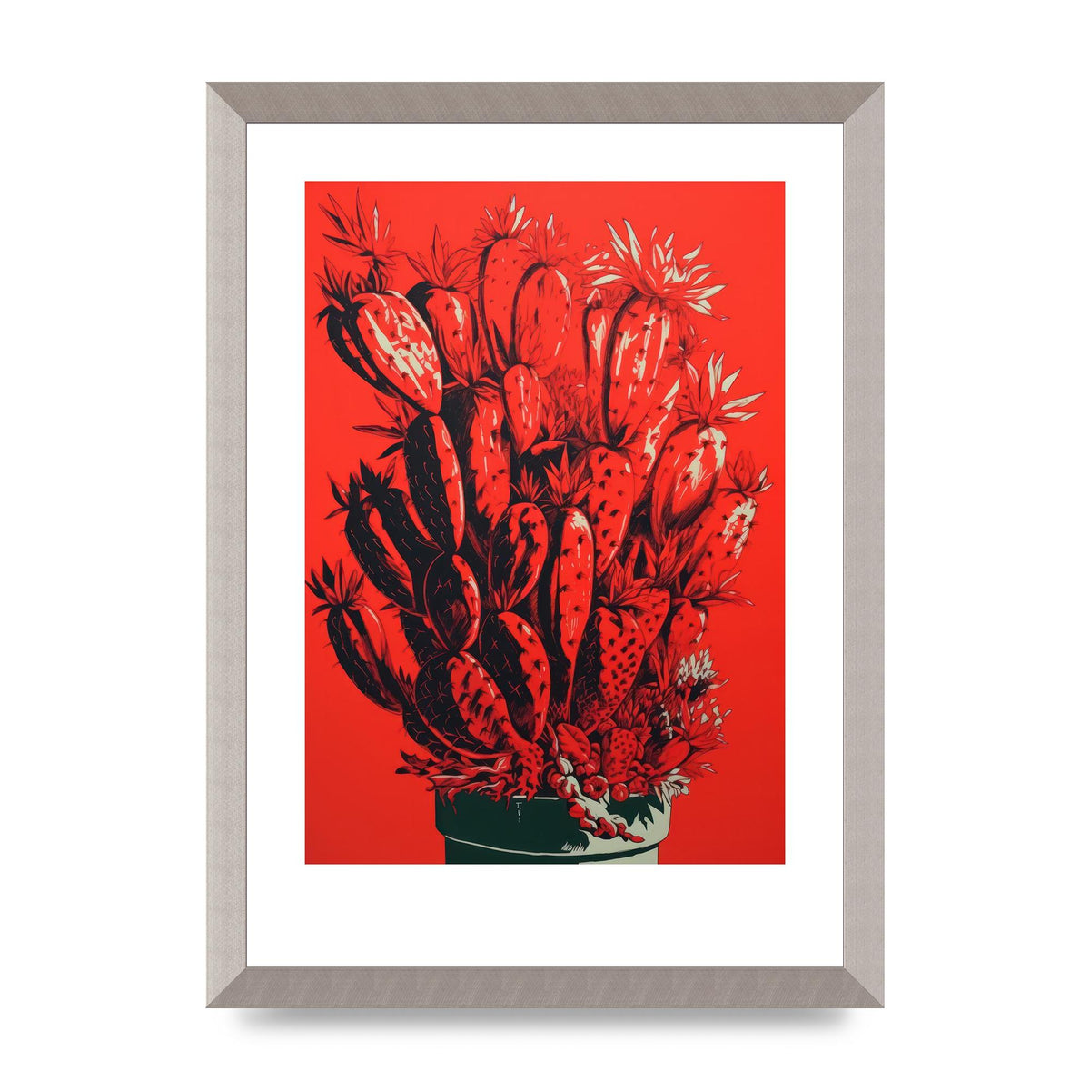 Cactus Silhouette on Red Risograph