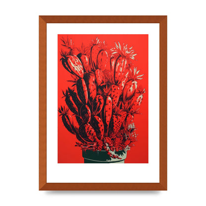 Cactus Silhouette on Red Risograph