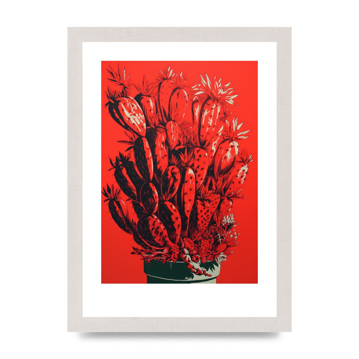 Cactus Silhouette on Red Risograph