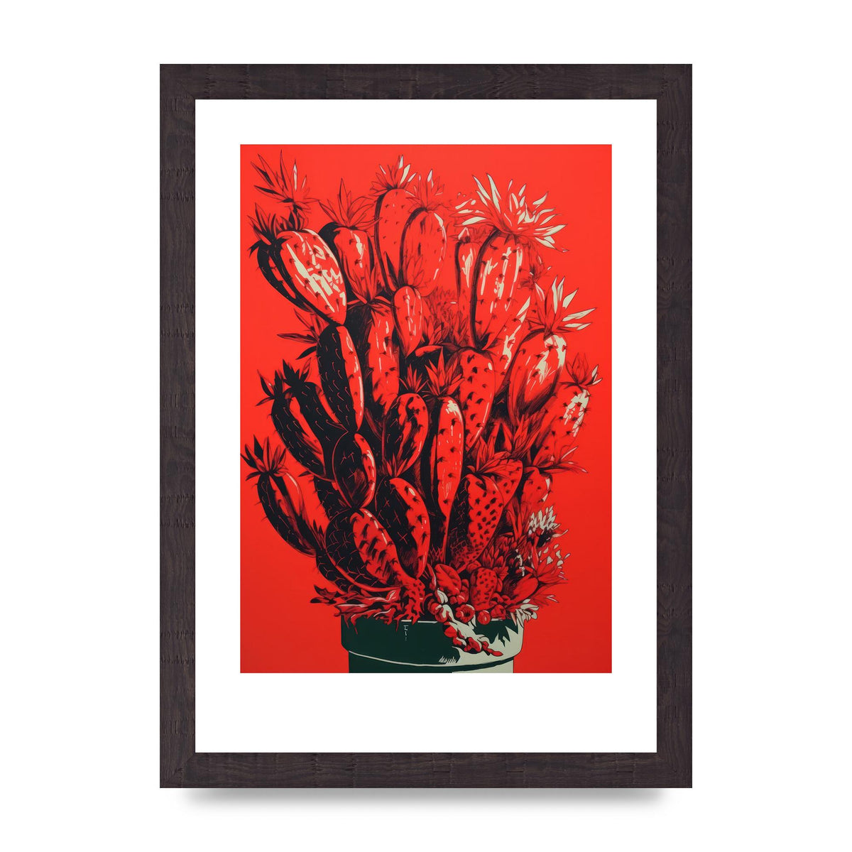 Cactus Silhouette on Red Risograph