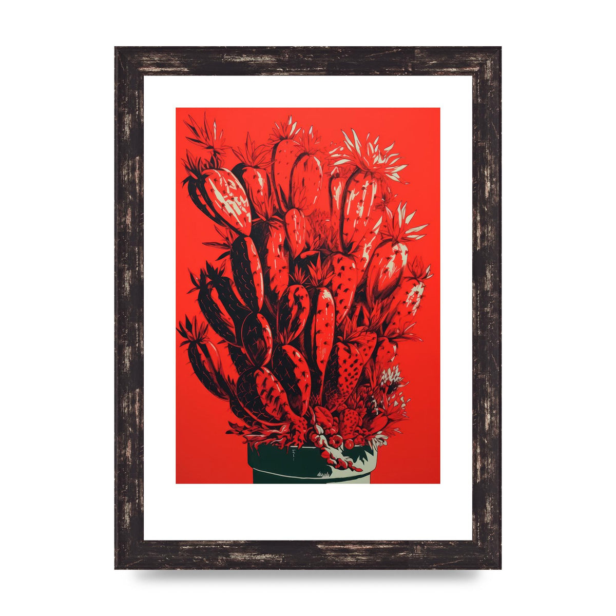Cactus Silhouette on Red Risograph