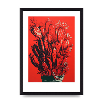Cactus Silhouette on Red Risograph